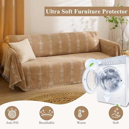 VClife-Boho-Couch-Cover-Soft-Chenille-Couch-Cover-for-3-Cushion-Couch-Sofa-Anti-Slip-Thick-Khaki-White-Herringbone-Plaid-Sectional-Sofa-Cover-Washable-Sofa-Slipcover-for-Dog-Furniture-Protector-Cover VClife Boho Couch Cover Soft Chenille Couch Cover for 3 Cushion Couch Sofa Anti Slip Thick Khaki White Herringbone Plaid Sectional Sofa Cover Washable Sofa Slipcover for Dog Furniture Protector Cover