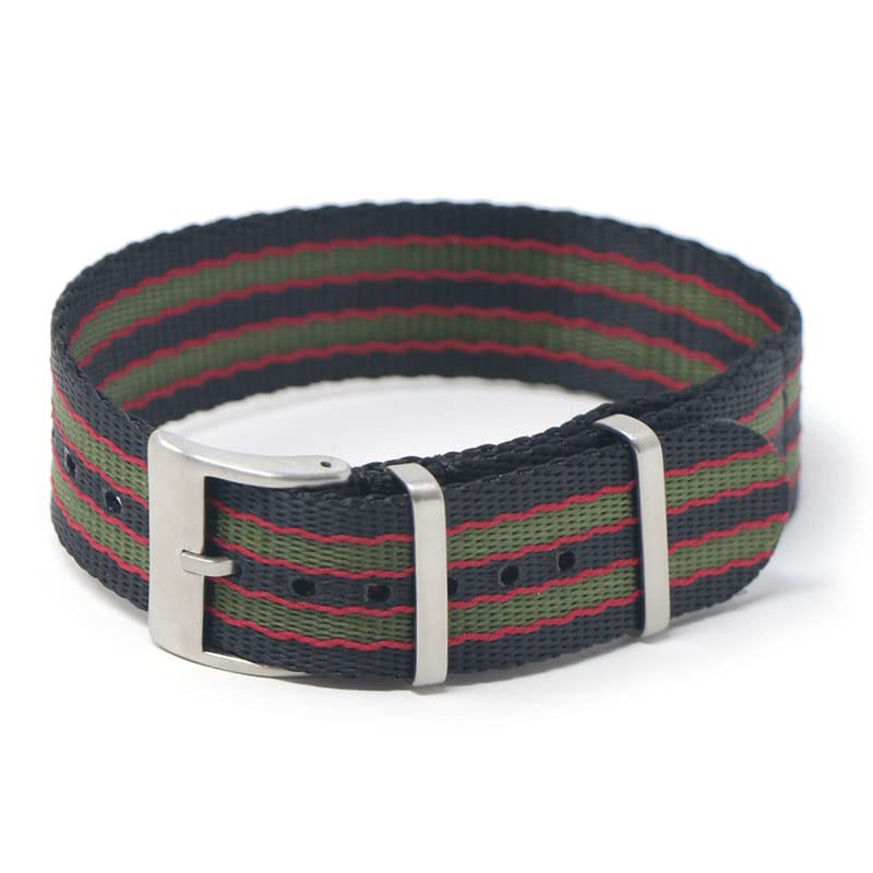 StrapsCo Bond Single Pass Nylon Seat Belt Watch Band Strap - Black/Red/Green - 21mm