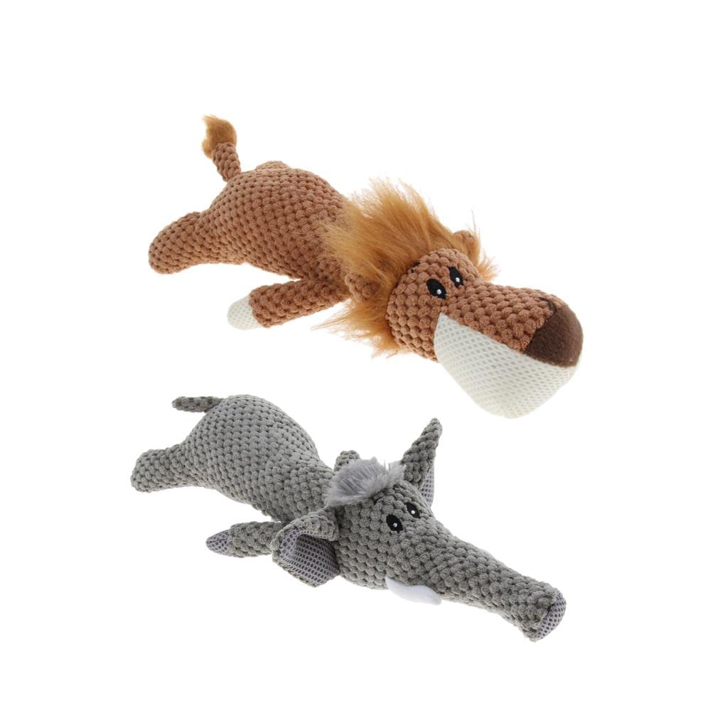 Lot de 2 jouets couineurs en peluche pour chien - Jouet couineur en forme d'éléphant et de lion
