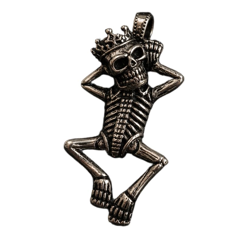 Stainless Steel Crowned Skeleton Pendant Charm, Gothic King Skull Skeleton Pendant, Punk Biker Statement Jewelry, Antique Silver Tone 50x26 mm. RR_CSP_0081-image-22