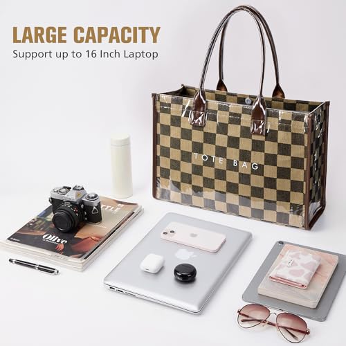 Image of KALIDI PVC Tote Bag Women's Kraft Paper Work Handbags Purses with Top Handle