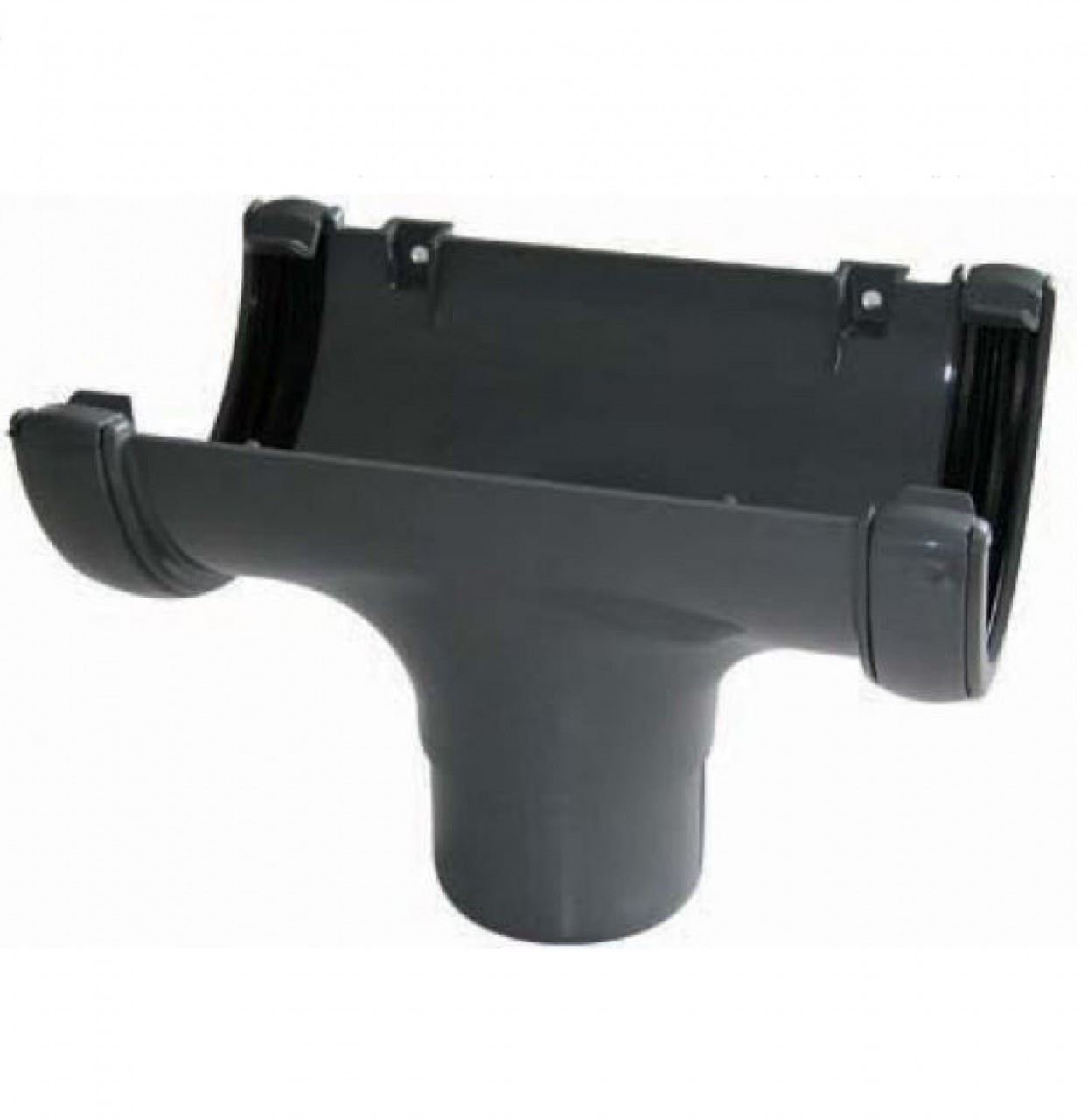 FLOPLAST 112mm Half Round Gutter Running Outlet - Grey