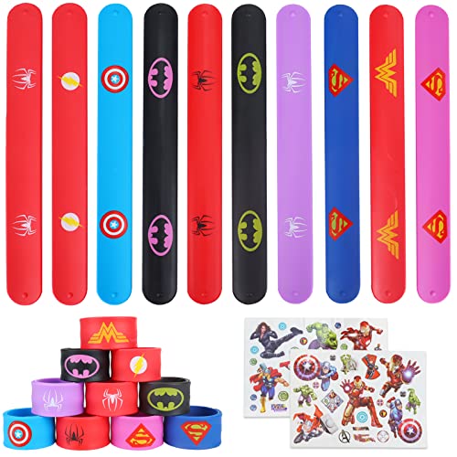 Sinwind Bracelets Enfants, Slap Bracelets, 10 PCS Bracelets De Super-Héros Et 2 Autocollants, Bracelets Pour Enfants, Super Heros Bandes En Silicone,Cadeaux D'Anniversaire Anniversaire Garçon Ou Fille Cover