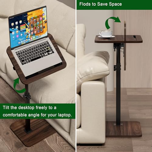 Image of 360 Swivel Sofa Side Table for Couch - Set of 2 - Adjustable Height Laptop Table for Work, TV Trays Table for Snacks Reading fits Bed Chair with Phone & Tablet Slot