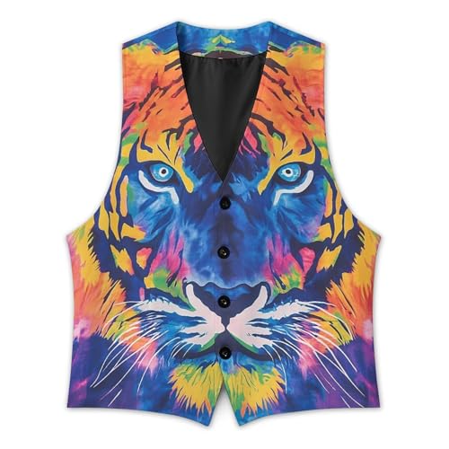 Tie Dye Pattern of Tiger Men's Suit Vest Slim Fit V-Ncek Waistcoat Business Casual Vest3