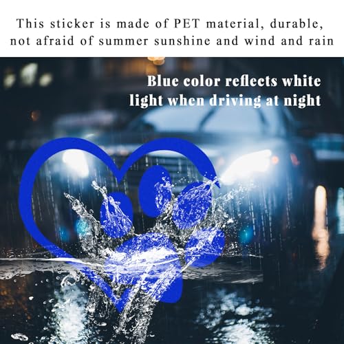 Image of DXNQ Blue Reflective Heart Paw Print Decal, 4.6 inch 3.7 inch, PET Material, Waterproof, Outdoor Use, Sticker