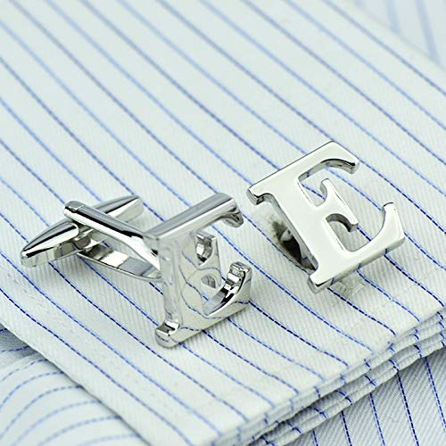 Mancuernillas para hombre KnBoB letra E plata con caja miniatura 2
