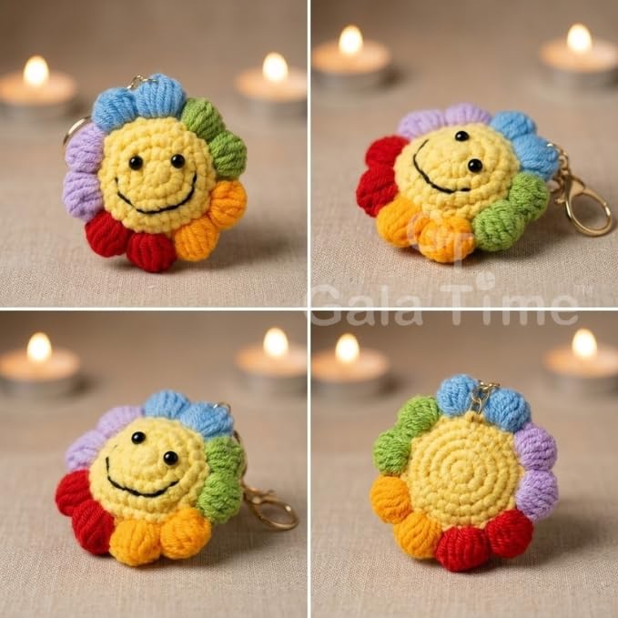 Image of Handmade Crochet Flower Keychain for Bags Keys Purse Backpack Cute Aesthetic Yarn Keyring Bag Charm Handmade Soft Thread Flower Keychain for Girls Women Kids Gifting and Daily Use