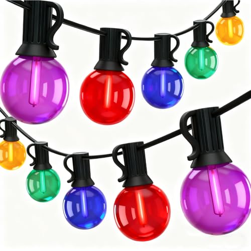 50Ft G40 Multicolor Christmas Lights Outdoor, Outdoor Christmas String Lights with 27 G40 LED Globe Colored Bulbs, Hanging Patio String Lights for Outside Xmas Tree Backyard Porch Party Roofline