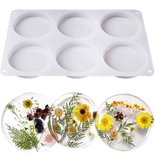 Sjubaopen Deep Round Resin Coaster Molds, 6 Cavity Thicken Round Silicone Coaster Molds for Epoxy Resin, DIY Crafts, Bouquet Preservation,Home Decoration
