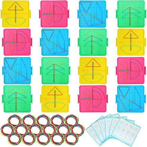 Teling 16 Pack Double Sided Geoboard for Kids 6.3 Math Manipulatives Plastic Geoboards with Rubber Bands Geometry Manipulatives Educational Toy for Geometry Creativity Fine Motor Skills