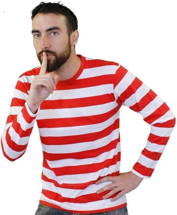VEARZ Gebreide trui voor volwassenen, uniseks, rood, groen, gestreept, Nightmare On Elm Street, Halloween, party, kostuum, trui, top, oversized, S-XXL, rood/wit, XXL