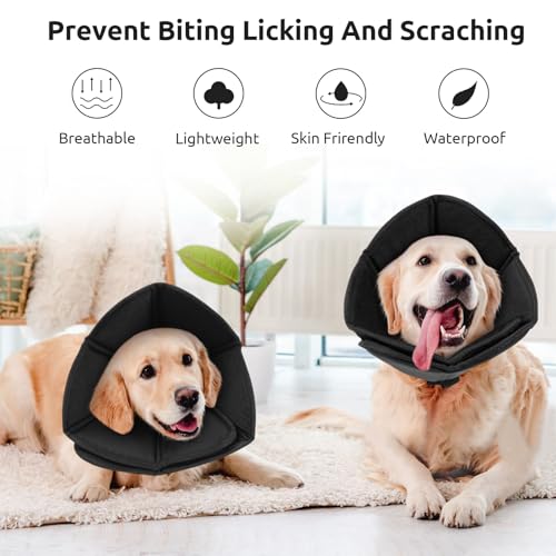 Halskrause Hund Weich Nach OP, Verstellbarer Anti Leckschutz Hund, Atmungsaktiver Hundekragen, Leicht Halskrausen für Hunde, Schutzkragen für Große Hunde (Schwarz,XL)