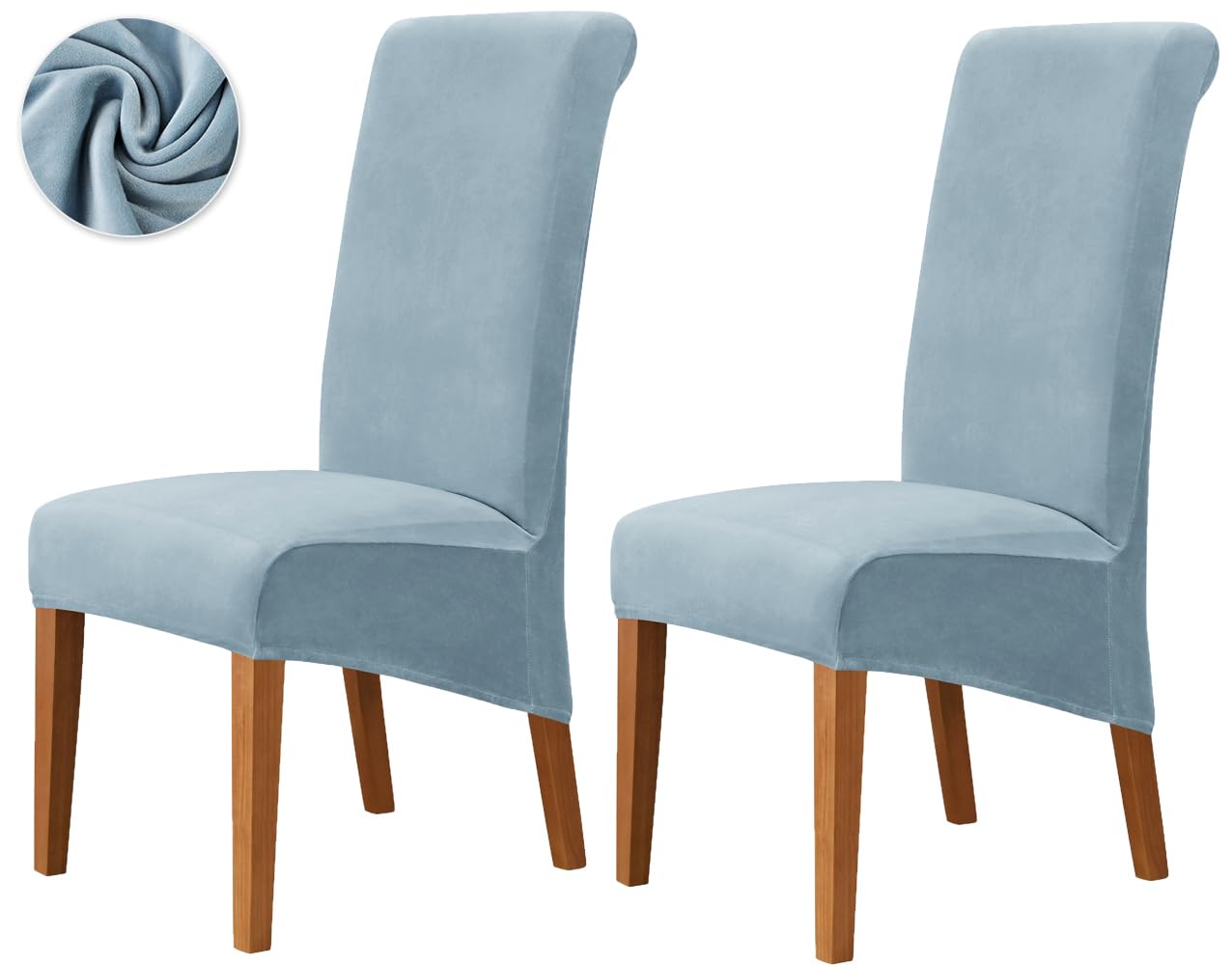 Deisy Dee Stretch XL/Oversized Extra Large Velvet Dining Room Chair Covers for Kitchen Dining，Removable Washable Chair Protectors Slipcovers (Babyblue