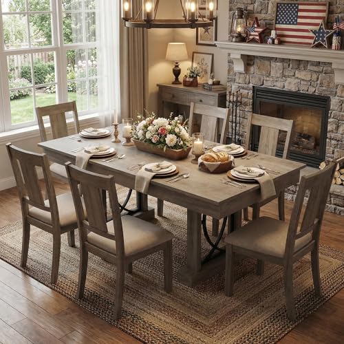 IDEALHOUSE Wooden Dining Table for 6-8 People with 2 Large Drawers, 71 in Long Farmhouse Rectangular...