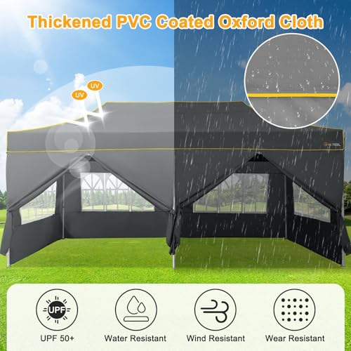 Image of HOTEEL 10x20 Heavy Duty Pop Up Canopy Tent with Sidewalls, Commercial Outdoor Canopy Tents for Parties Event Wedding with Roller Bag, Waterproof & UV 50+, Upgraded Thickened Hexagonal Legs, Gray