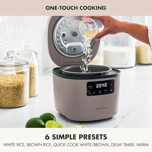 GreenPan Advanced Rice Cooker, 4-Cups Uncooked/8-Cups Cooked, Clay - Image 3