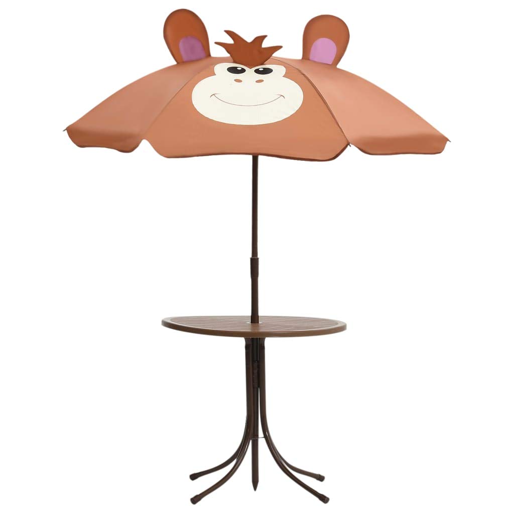 Salon de jardin 3 pièces avec parasol pour enfant Marron