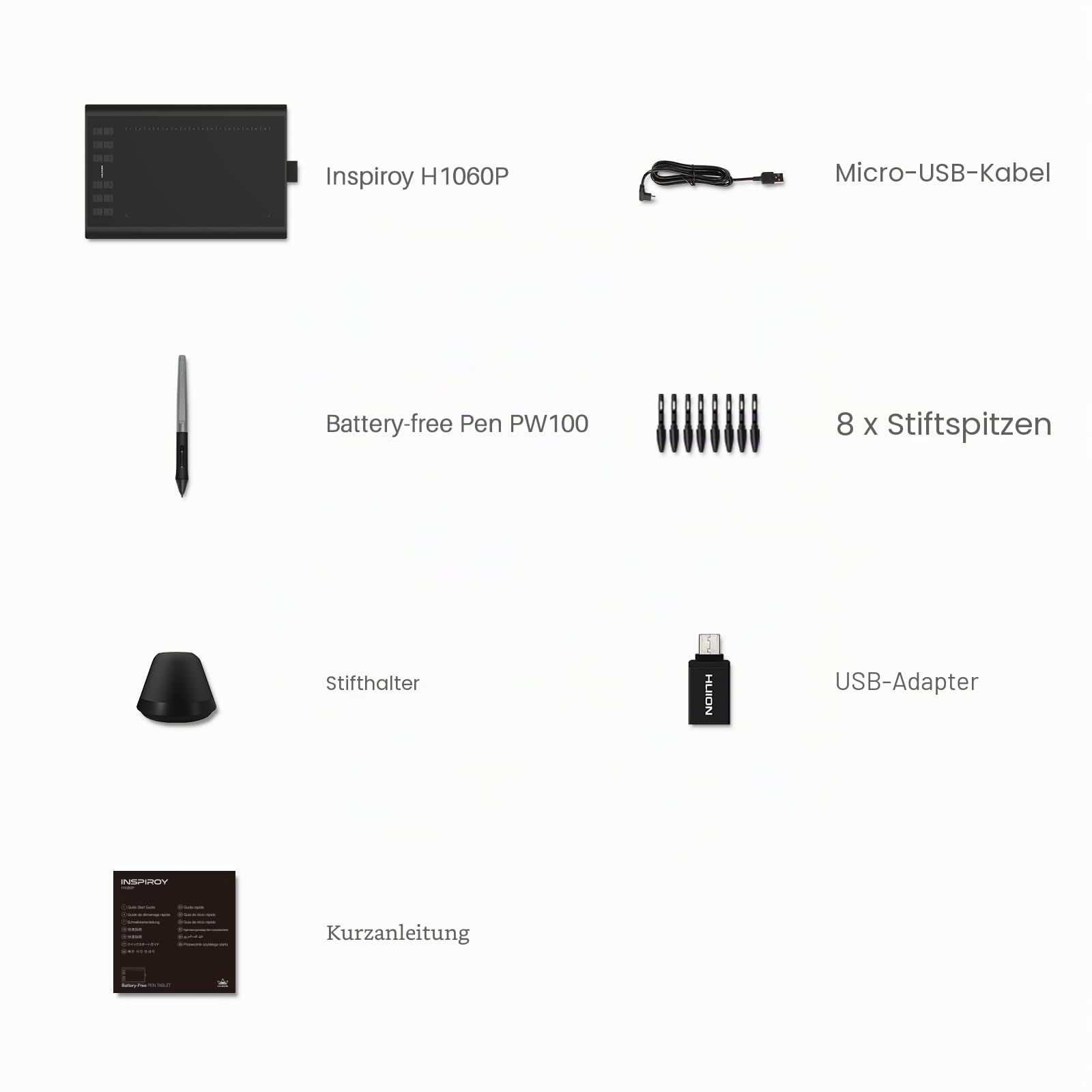 HUION Inspiroy H1060P Grafiktablett mit 10 x 6,25 Zoll Arbeitsfläche, Batterielosem Eingabestift und 12 Hotkeys, Zeichentablett für Win, Mac, Android,Ideal zum Zeichnen, Online-Unterricht und Arbeiten