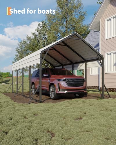 Image of GarveeLife 13 ft x21 ft x11 ft Oversized Metal Carport, Steel Heavy Duty Carport for All-Weather, Permanent Shelter for Bass Boats, Pickup Trucks, and Tractors, N.W. 660 LBS