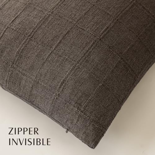 Image of Foindtower Set of 1 Decorative Linen Check Throw Pillow Cover Neutral Farmhouse Vintage Cushion Cover Modern Boho Home Decor for Sofa Chair Couch Bedroom Living Room,24x24 Inch,Dark Brown