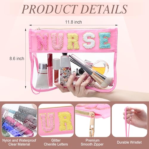 Kacctyen 6 Pcs Nurse Bags Chenille Letter Clear Makeup Bag with Zipper Waterproof Cosmetic Toiletry Pouch with Handle Gym Travel Summer Gifts for Girls Women Nurse (Multicolor, Nurse)2
