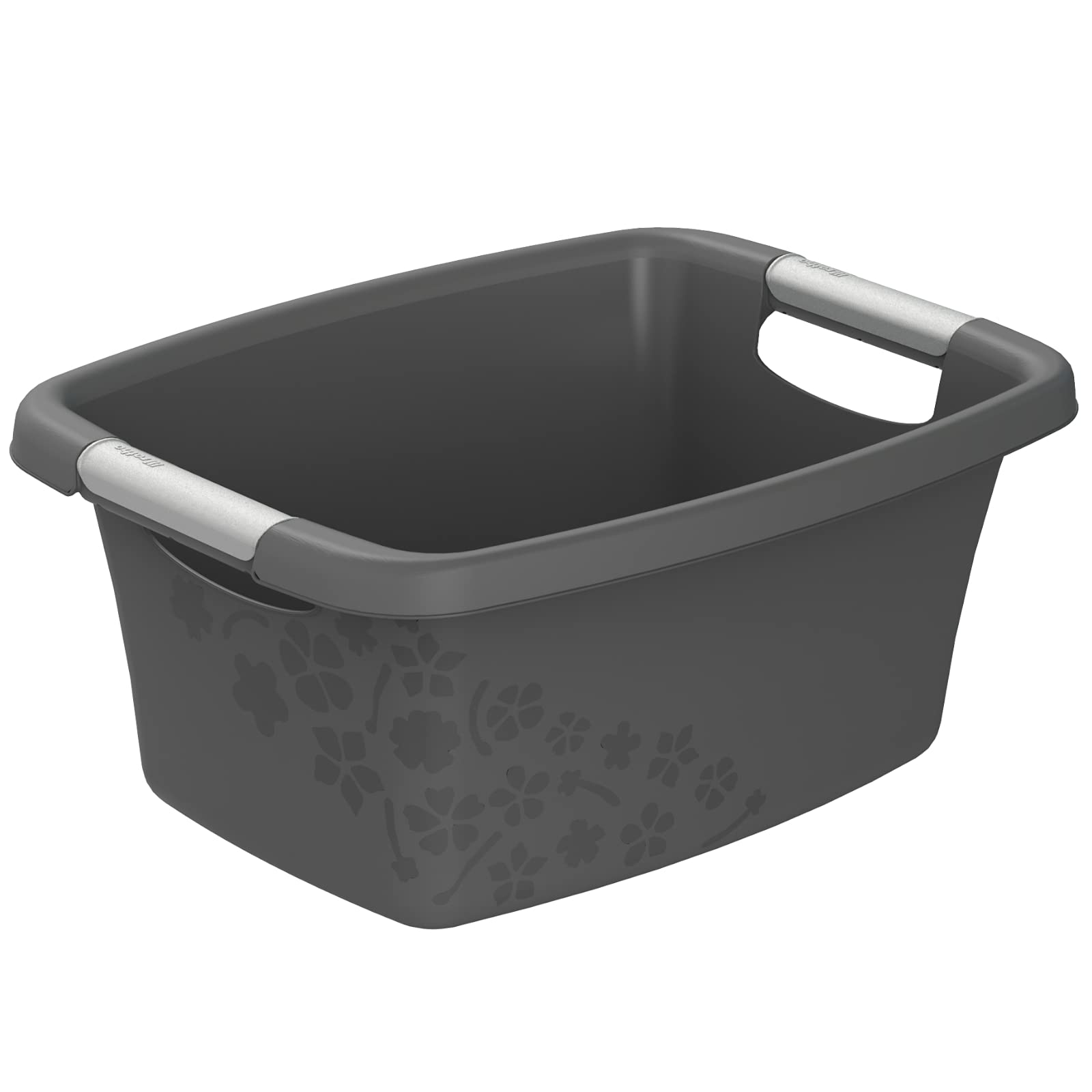 Rotho Charcoal Flowers Laundry Basket 12 L, Plastic (Pp) Bpa-Free, Anthracite, 12 L (39.5 X 29.4 X 17.5 Cm)