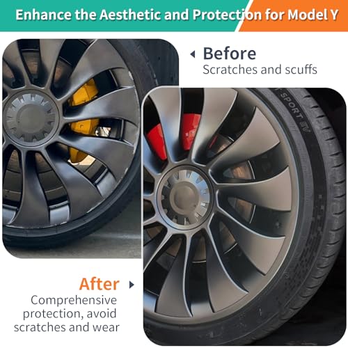 Image of Tesla Rim Protector Model Y 21 inch|Fit 21 Inch Uberturbine Wheel Covers 2020-2024|Hubcap Guards ABS Trim Rings for Curb Rush Prevention |Matte Black(Set of 4)|Tesla Model Y Accessories