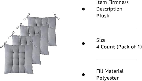 Miniatura 7 de ELFJOY Paquete de 4 cojines para sillas de comedor de 17 x 17 pulgadas, cojines de asiento para sillas de cocina, suaves y cómodos, cuadrados con