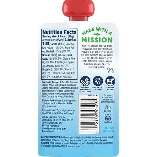Miniatura 3 de Stonyfield Farm bolsa de yogur arándano manzana zanahoria orgánica 35 onzas