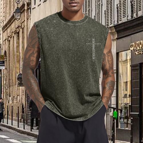 Image of Christian Gym Workout Tank Tops for Men Vintage Bible Verse Cross Graphic Sleeveless Muscle Shirts Acid Wash Tanks Top