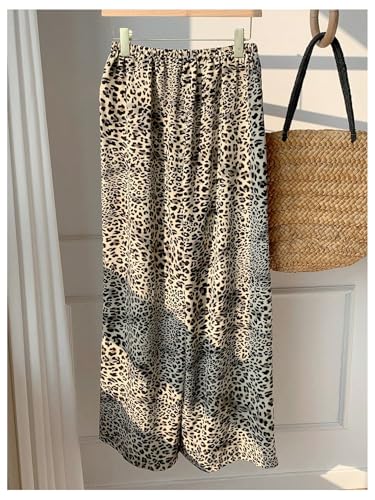 Image of SHENHE Women's Cheetah Print Wide Leg Baggy Pants Y2k Side Loose Streetwear Trousers