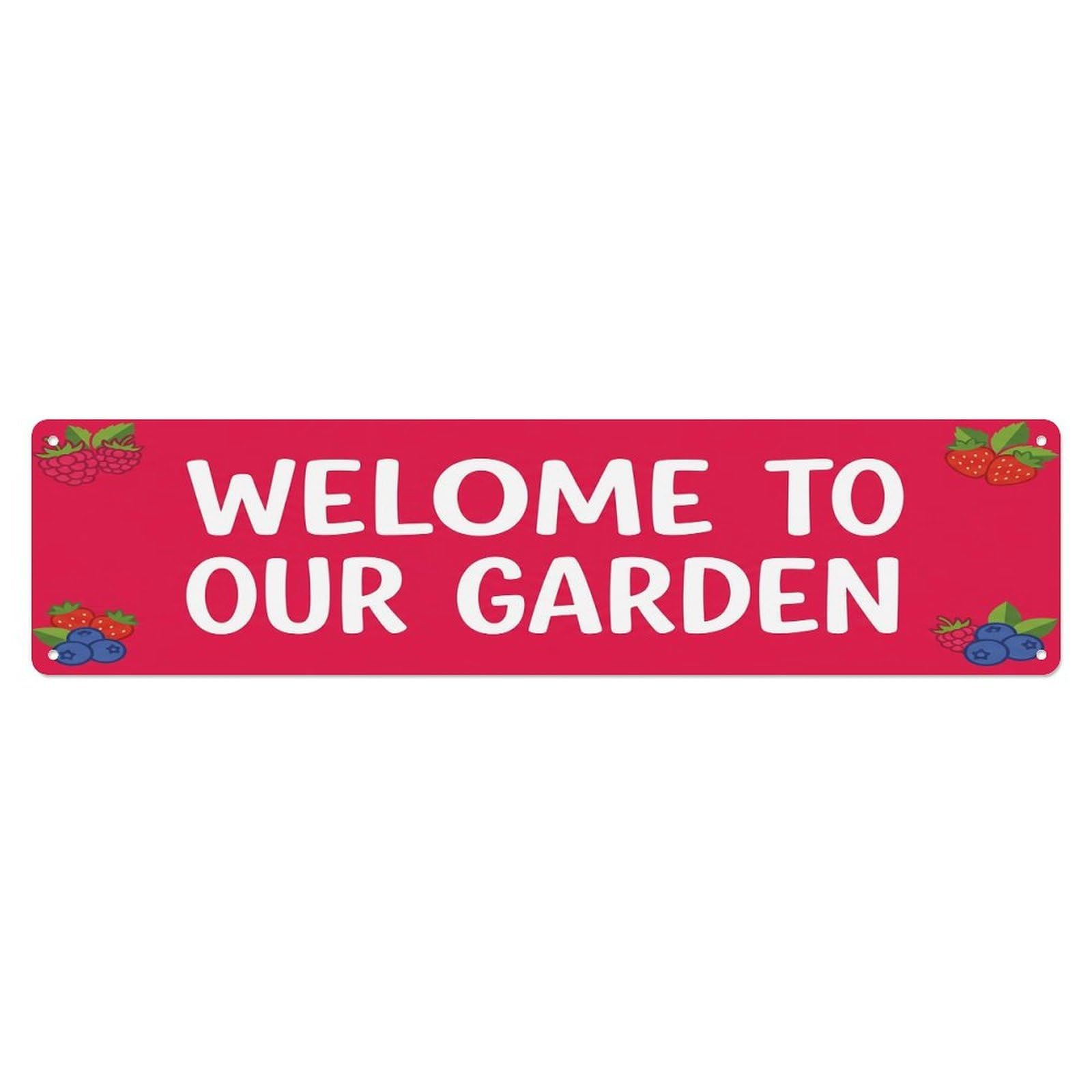 Vintage Welcome to Our Garden Raspberry Metal Tin Sign