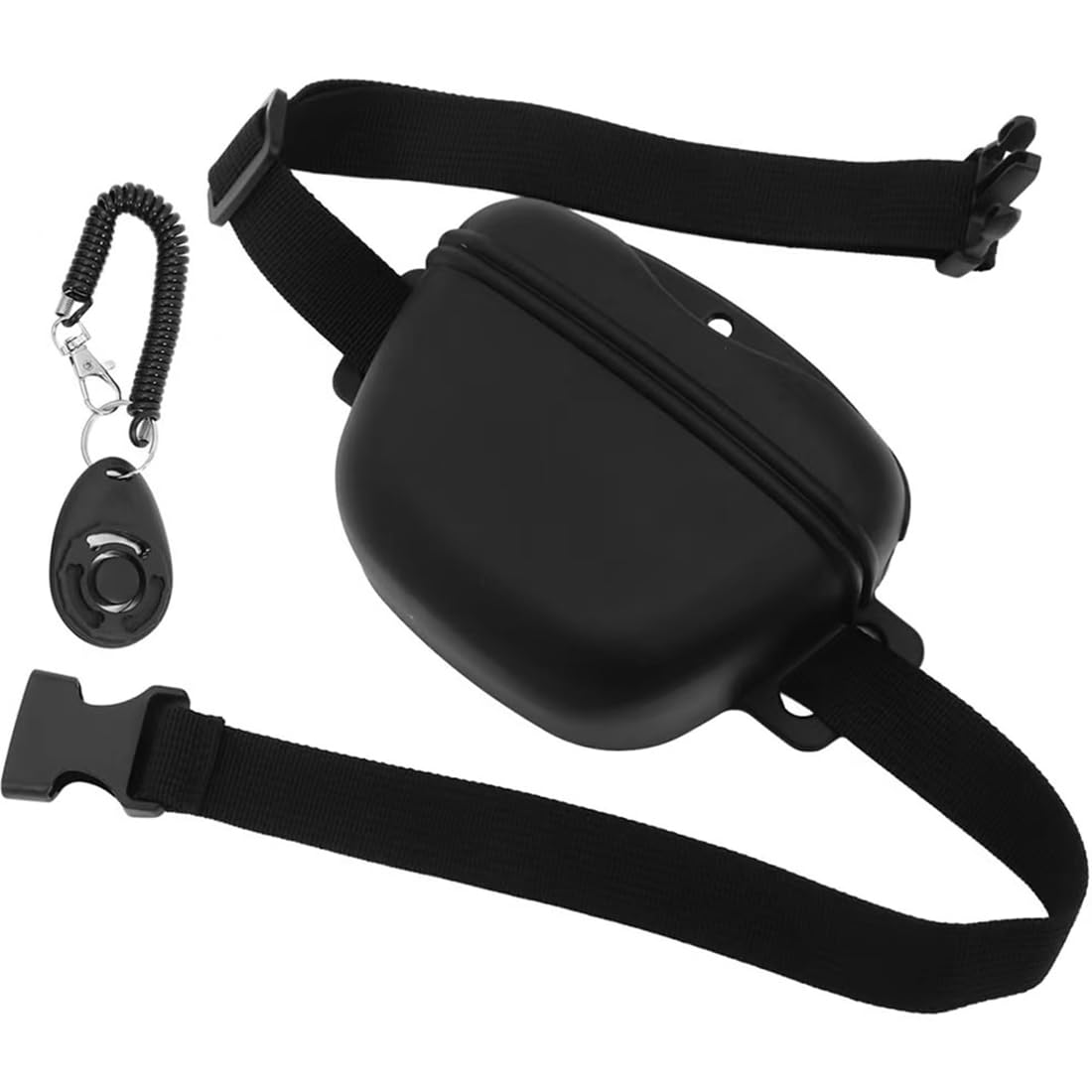 HUIQIHANG Dog Treat Pouch with Training Clicker, Magnetic Closure, 1.67 Cup Silicone Treat Bag Fanny Pack with Waist Belt, Portable Dog Food Bag for Pet Training Walking (Black)