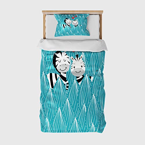 Agkingsky zèbre Parure de lit 90x190 Enfant,Housse de Couette 140x200 Enfant,Motif d'impression de Dessin animé 3D,avec Fermeture éclair (3,90x190cm+50x75cmx1) Cover