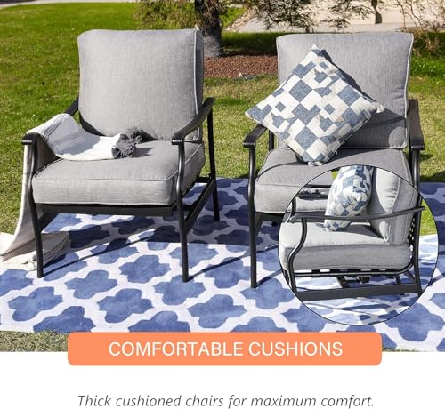 Image of LOKATSE Home C-Spring Patio Chairs Set of 2, Outdoor Metal Motion Conversation Chairs with Gentle Bounce, 5.1 inch Extra Thick Blue Cushions Deep Seating Furniture for Deck & Porch