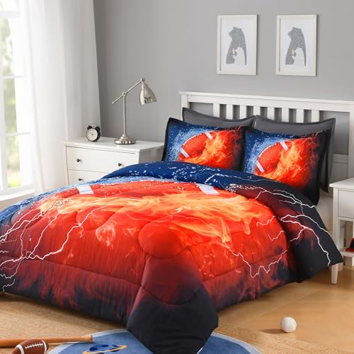Image of Andency Football Comforter Set Full (79x90 Inch), 3 Pieces(1 Football Comforter, 2 Pillowcases) 3D Sport Polyester Comforter Set Bedding Set for Boys Kids Teens