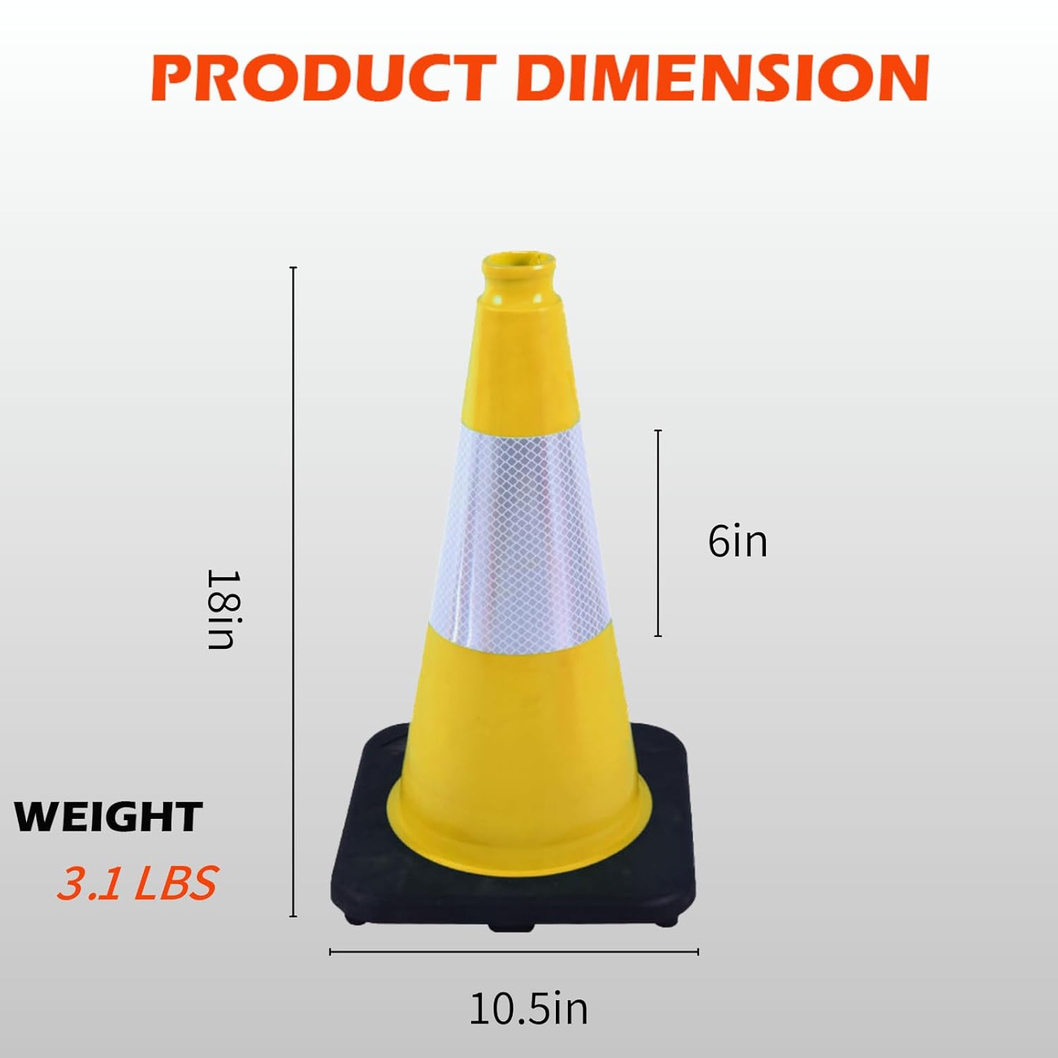 4 Pack 18 Inch Yellow PVC Safety Cones Black Base Stable, Perfect for Parking Practice, Driving School, Construction and Outdoor Sports (4, Yellow, 18 Inch)