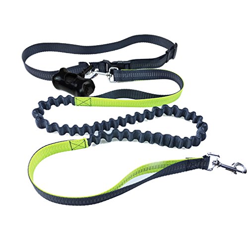 Peting Multi-fonction mains libres Nylon chien à laisse avec Bungee réfléchissant fourni avec distributeur de déchets de chien et des sacs parfaits pour courir, marcher, la formation