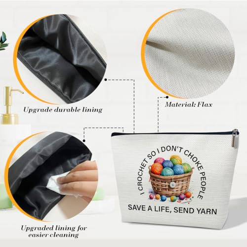 Funny Crochet Gifts Makeup Bag, Gifts for People Who Like Knitters, Knitting Present for Women, I Crochet so I Don't Choke People Cosmetic Bag for Purse3