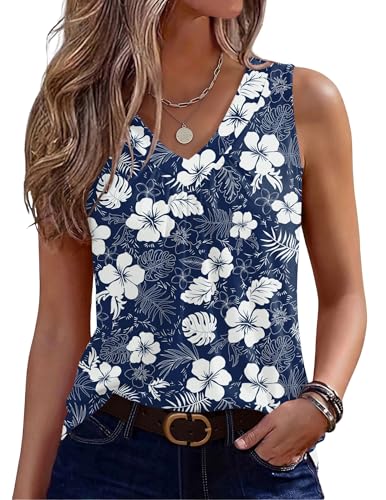 Image of Zeagoo Womens Tank Tops Summer Sleeveless Loose Fit Tops V Neck Pleated Shirts Basic Tees Dressy Casual Trendy Clothes