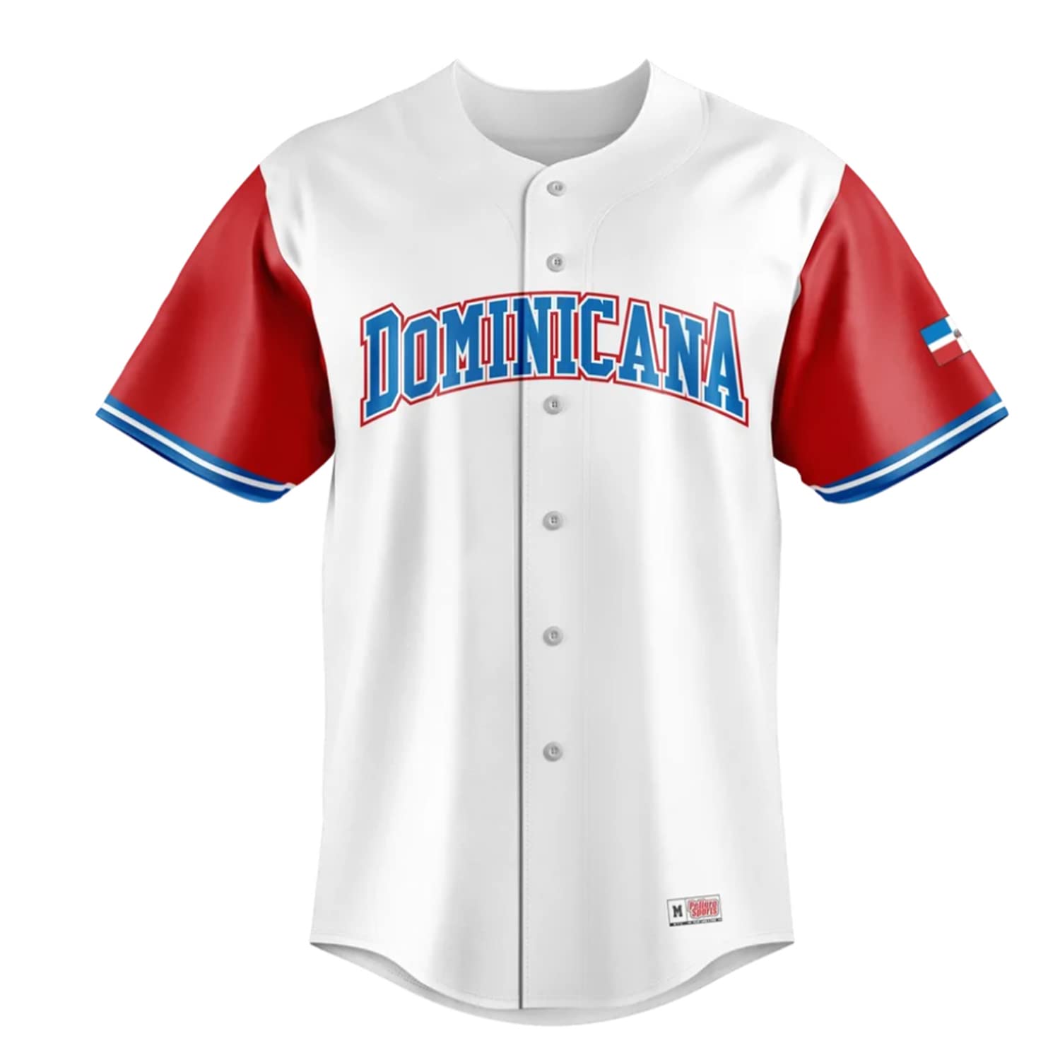 Peligro Sports Dominicana Full Button Sublimated Jersey (White/Red/Large)