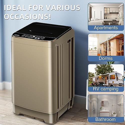 Full Automatic Washing Machine with LED Display, 10 Programs & 8 Water Levels Selections, 15.6Lbs for Home, RV, Camping, Apartment, Dorm (Gold) - Image 6