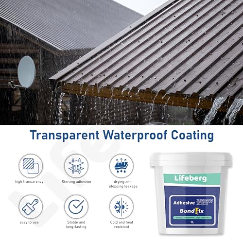 Image of 1L /1Kg Transparent Waterproof Glue with Brush, Clear Water-Based Invisible Leak Repair Coating for Roofs, Walls, Bathroom, Shower, Kitchen, Indoor & Outdoor Waterproof Agent
