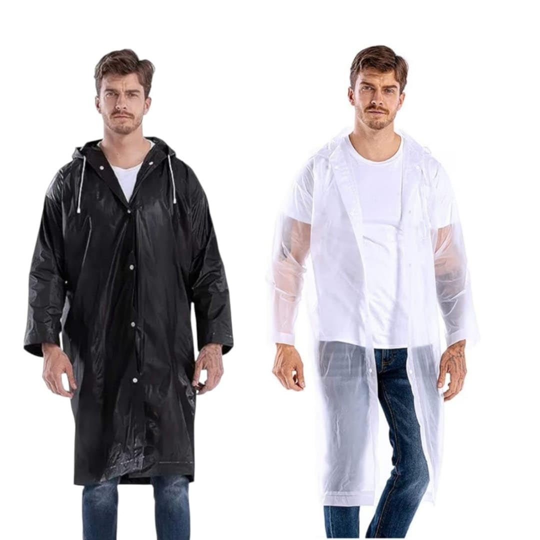 Natani Traders Reusable Raincoat with Hood, EVA Material, Elastic Cuffs, Extended Rain Protection, Unisex Design, Black and White (Pack of 2)-image-4