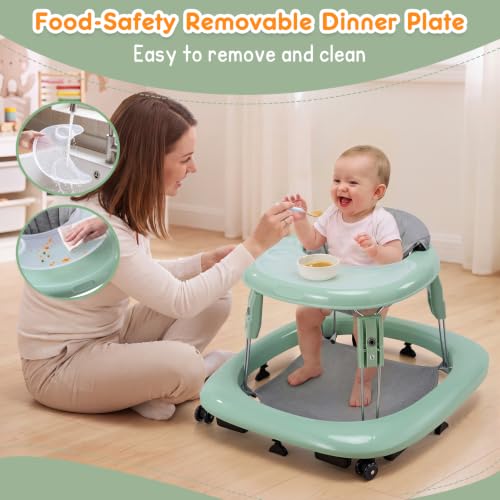 Image of Baby Walker with Wheels, One-Touch Foldable Walker & 7‑Level Height Adjust