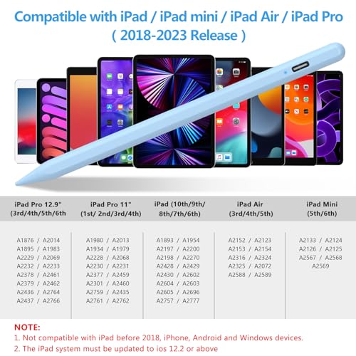 Image of Stylus Pen for iPad 2018-2023 with Palm Rejection, Active Pencil for iPad 10th /9th /8th /7th /6th Generation, for iPad Pro 11 /12.9 inch, for iPad Air 5th /4th /3th, for iPad mini 6th /5th Gen(Sky Blue)