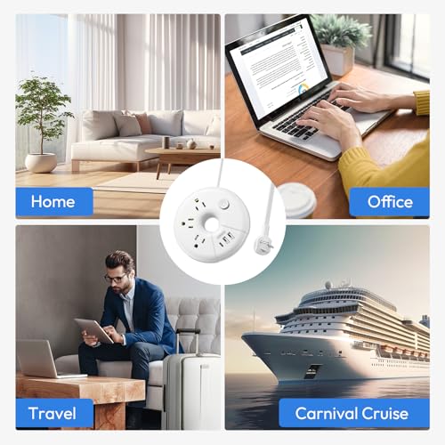 Travel Power Strip with USB Ports, NTONPOWER Cruise Approved Power Strip with 3 Outlet 3 USB(1 USB C), 5 ft Extension Cord, Compact for Indoor Home Office Dorm Room Cruise Essentials, White