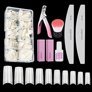 Capsules Ongles, Venares 500 Pcs Faux Ongles Français Acrylique Artificiel Capsules Ongles avec Colle, Blocs de Polissoirs Ongles, Pinceau à Ongles, Limes à Ongles, Coutellerie Ongles (Naturel)