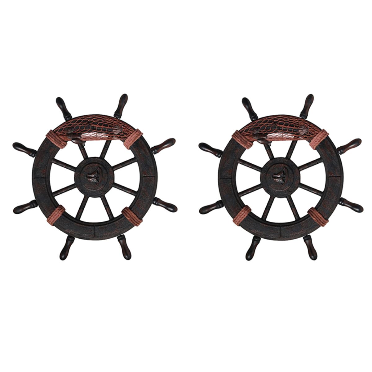Décoration murale gouvernail en bois vintage style méditerranéen de 45 cm pour maison Lot de 2